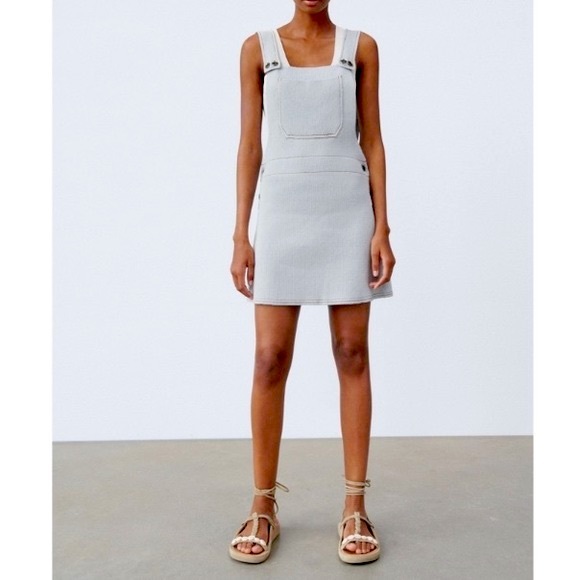 Zara Mini Dress Knit Overalls Mini Dress Blue S - Picture 4 of 15